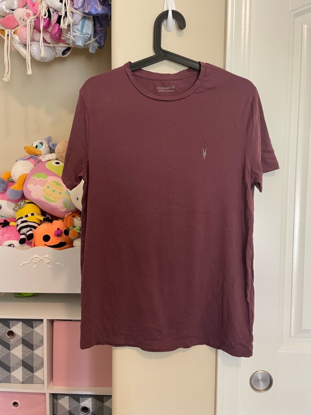 All Saints Men’s Short Sleeve Crew Tee in Wine